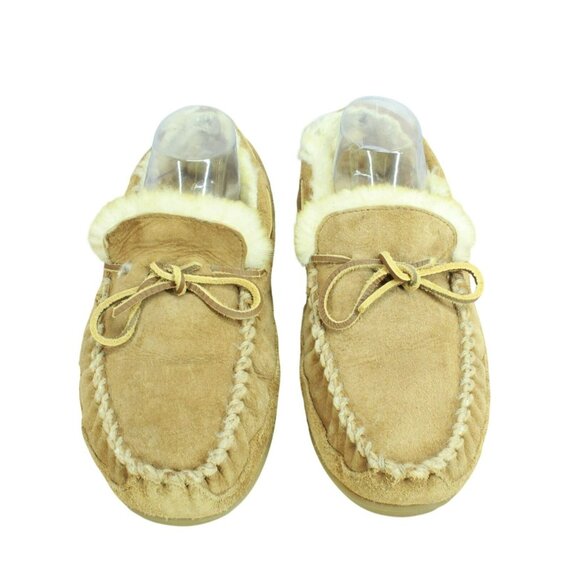 LL Bean Brown Suede Wicked Good Shearling Lined Moccasin Slippers Size 10 M - Picture 5 of 9